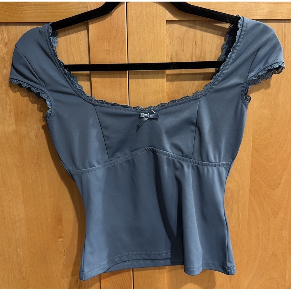 Edikted Blue Lace Adela Square Neck Top Coquette Soft Girl Milkmaid Aesthetic XS